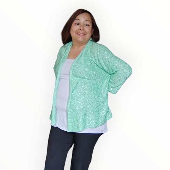 Sparkling Green Sequin Cardigan - Picture 5 of 16